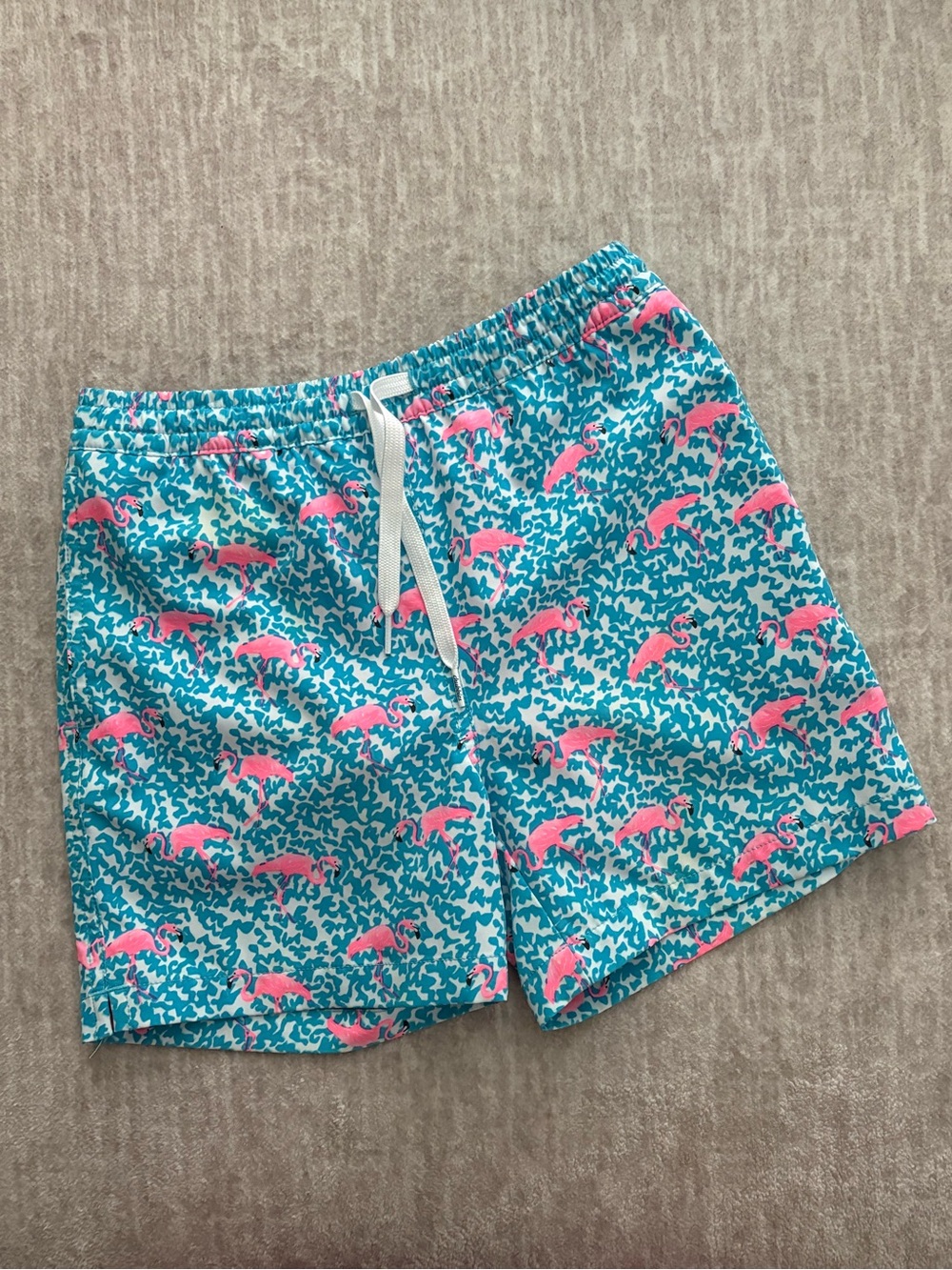 Boys Youth 8/9 chubbies Turquoise Swim Trunks with Pink Flamingo Print